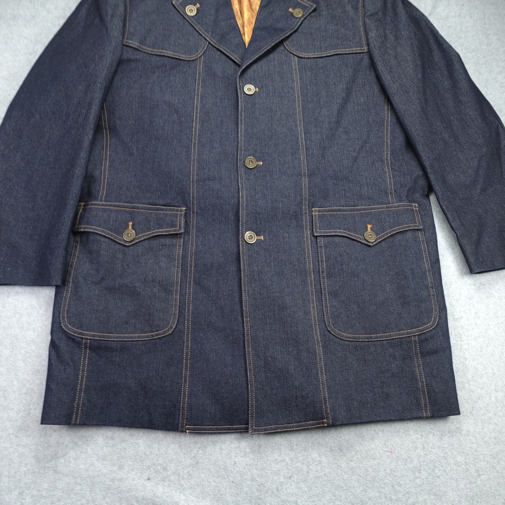 Bruno Rossetti Jacket Mens 48L Blue 70s‎ Paisley Lined Car Coat Denim Italy - Picture 5 of 15
